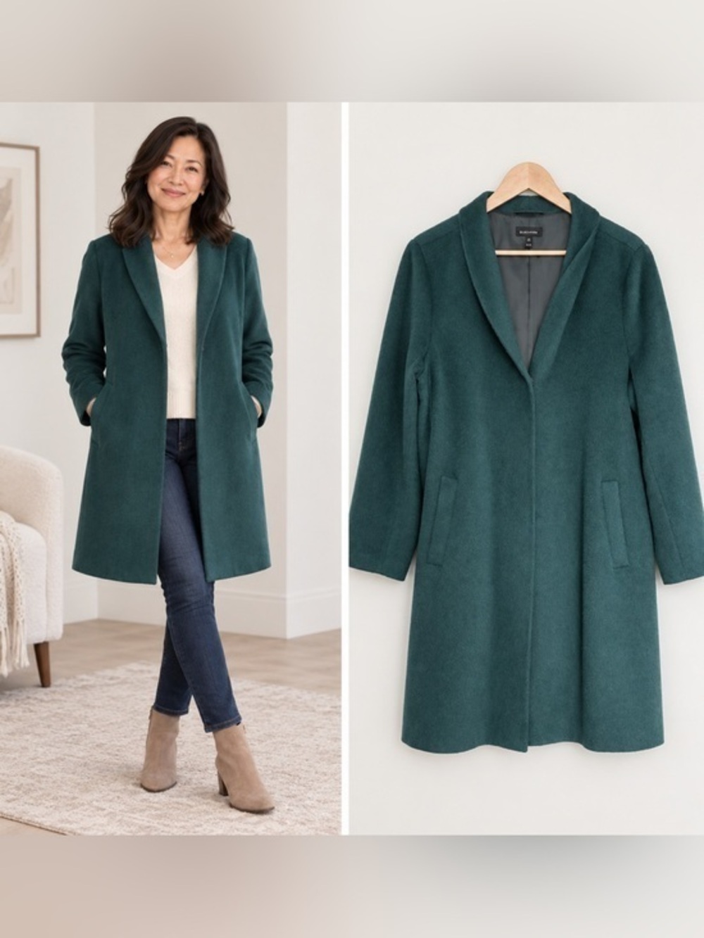 Eileen Fisher Alpaca Wool Blend Coat Deep Teal XL Made in Peru - Picture 3 of 9